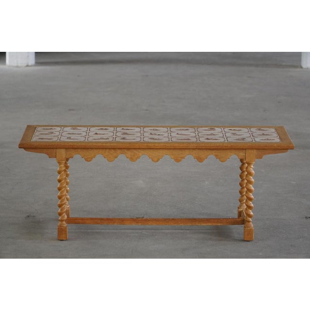 Brown Mid-Century Modern Danish Oak Coffee Table with Ceramic Tile Top, 1950s For Sale - Image 8 of 18