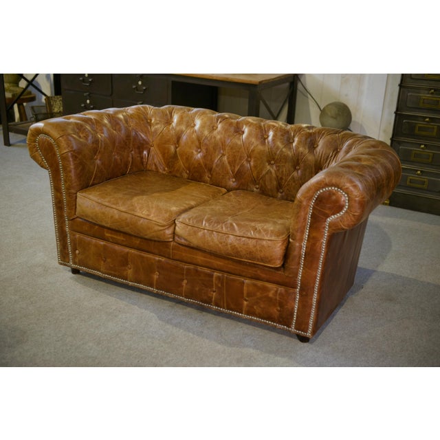 Animal Skin Leather Chesterfield 2-Seater Sofa, 2000s For Sale - Image 7 of 11