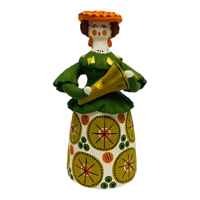 Vintage Russian Dymkovo Doll Female Folk Art Pottery For Sale