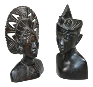 Hand Carved Wooden Balinese Busts Sculptures - A Pair