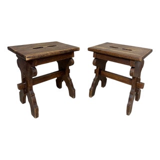 Oak Stools, 1920, Set of 2 For Sale