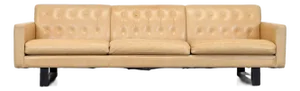 Room & Board Wells 3-Seat Tan Leather Sofa With Button Tufted Back