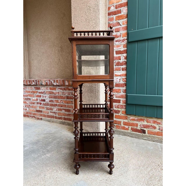 Antique English Display Cabinet Narrow Bookcase Étagère Glass Walnut C1920 For Sale - Image 10 of 18