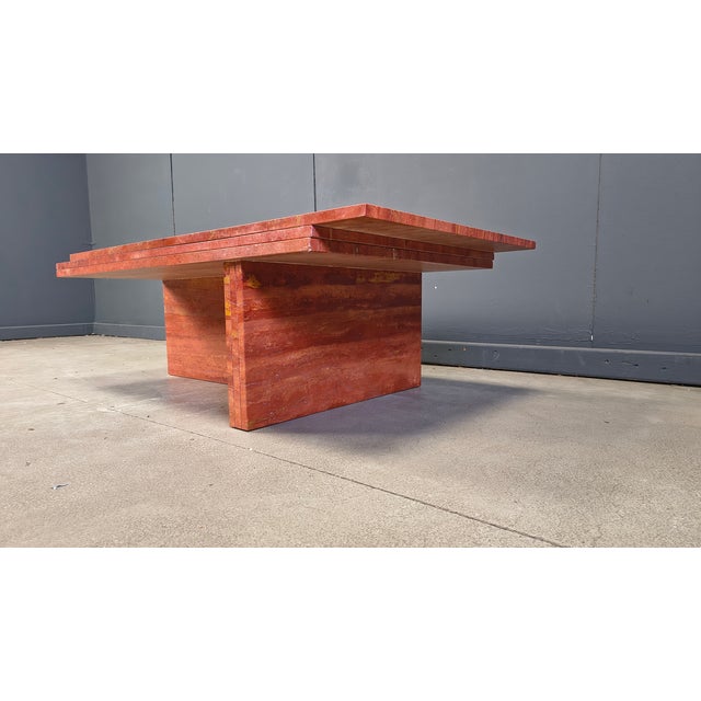 Red Travertine Coffee Table, 1970s, in Very Good conditions. Designed 1970 to 1979