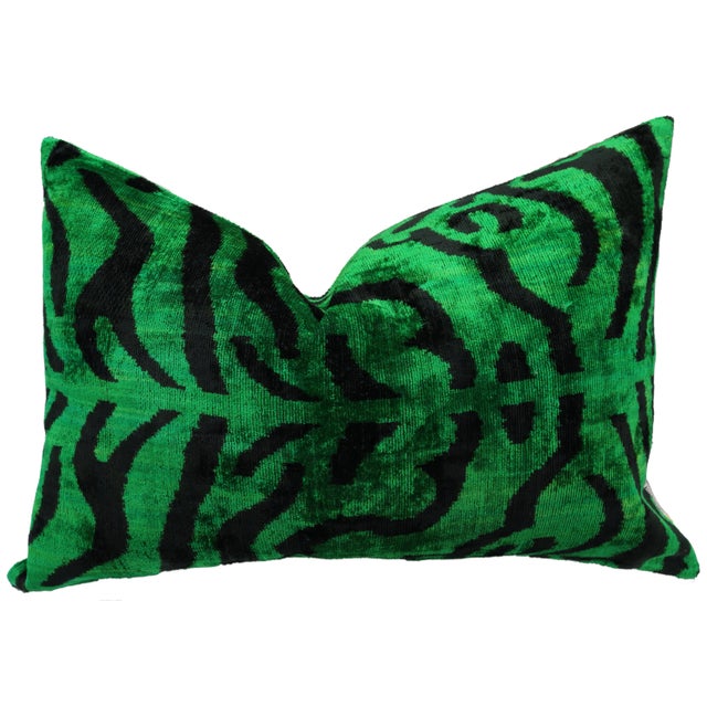 Army Green Contemporary Handmade Velvet Tiger Print Throw Pillow & Down Feather Insert For Sale - Image 8 of 9