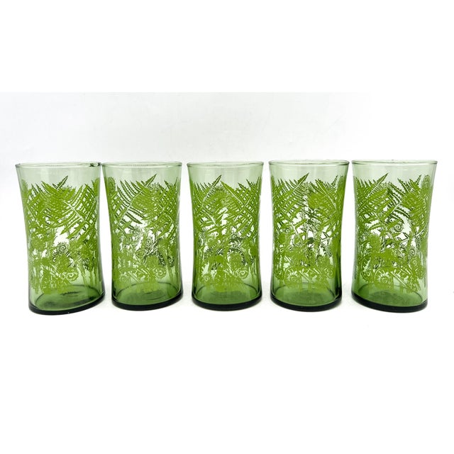 Vintage Green Fern Botanical Highball Glasses – Mid-Century Modern / Tropical - Set of 5 For Sale - Image 12 of 13