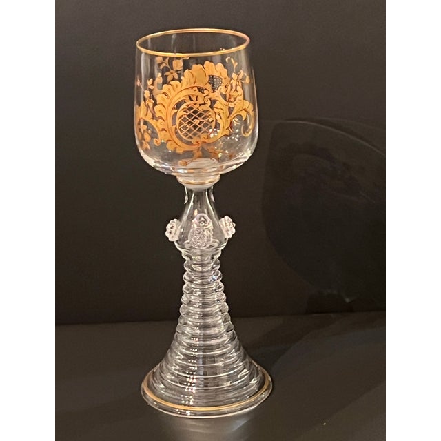 Mid 19th Century Antique Moser St Louis Wine Glass Gold Gilt With Ribbed Stem For Sale - Image 5 of 12