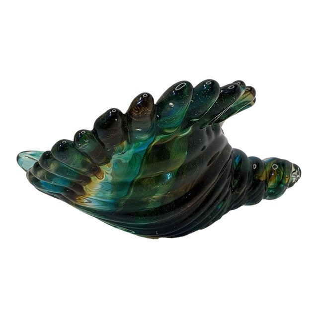 Vintage MCM Murano Style Hand Blown Art Glass Conch Shell Sculpture For Sale