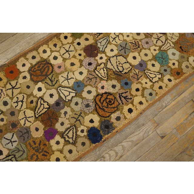1930s Multicolor Floral Dots Folk Art Antique American Hooked Rug 2' X 15'8" Handknotted Wool Carpet For Sale - Image 4 of 6