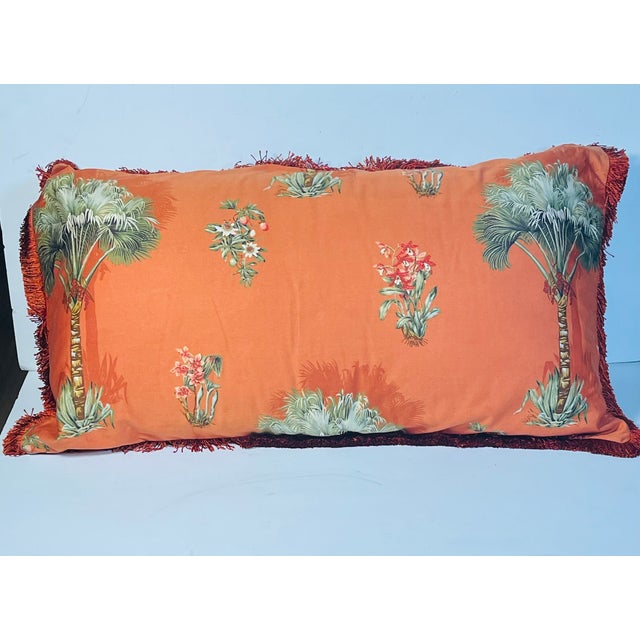 Tropical Palm Beach 35” Ochre Pillows With Fringes For Sale In Miami - Image 6 of 8