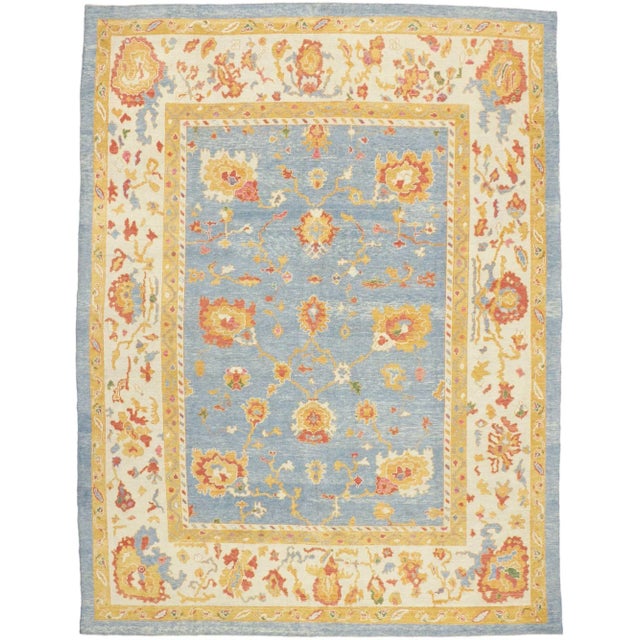 Textile Vintage Blue Turkish Oushak Rug, 11'10 X 15'09 For Sale - Image 7 of 7