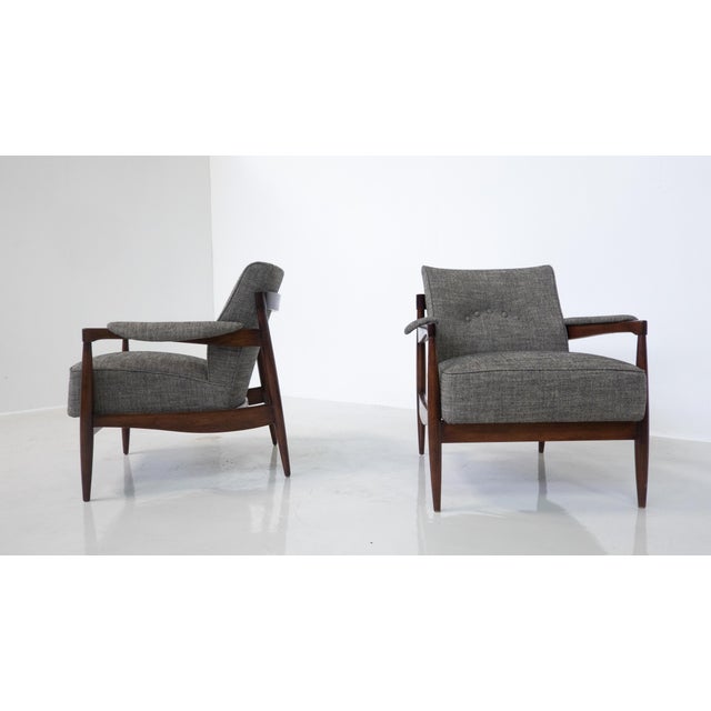 Set of Mid-Century Modern Armchairs in Wood and Grey Fabric, Italy, 1960s For Sale - Image 4 of 13