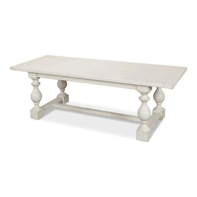 Wood English Country Antique White Dining Table For Sale - Image 7 of 12