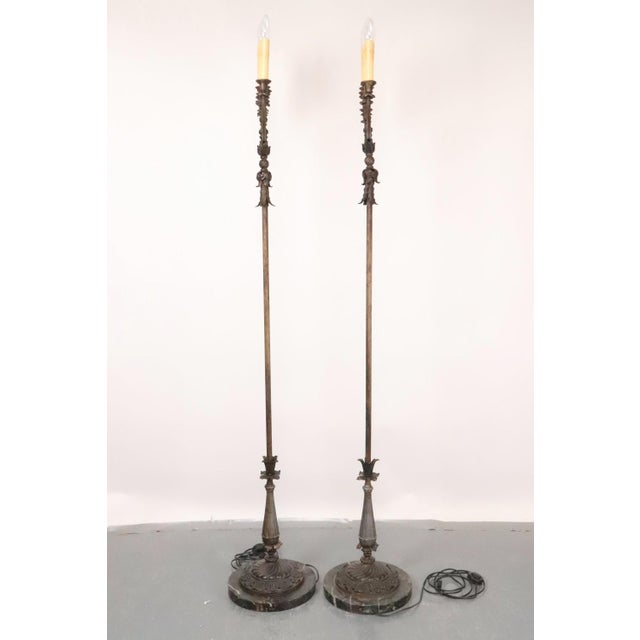 Pair of Bronze Electrified Standing Menorah Candelabras For Sale - Image 13 of 13