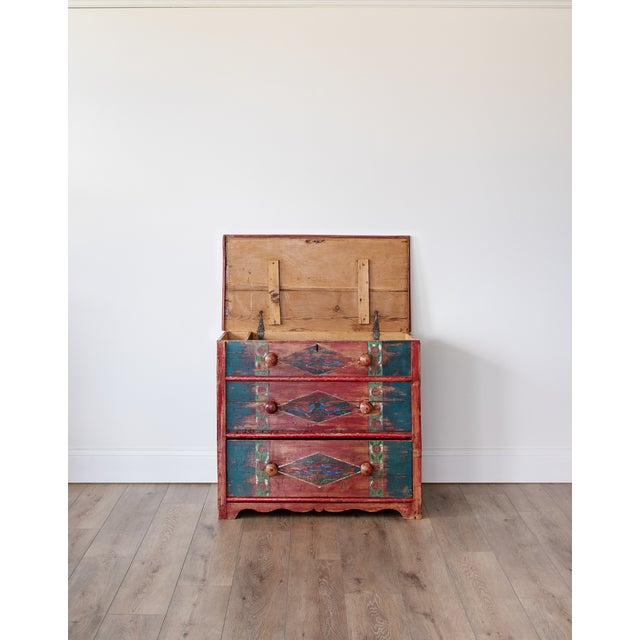 Rustic European Antique Folk Painted Chest of Drawers | Ca. 1880s For Sale - Image 3 of 4