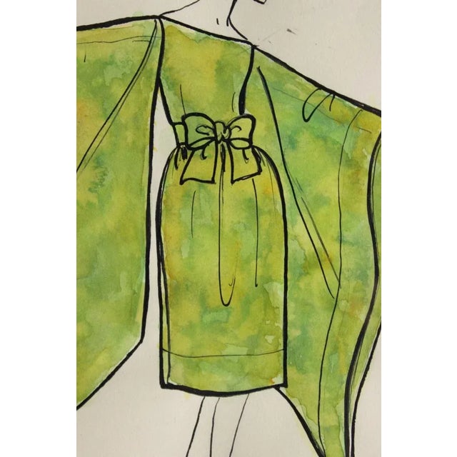 1960s Nina Ricci 'Aubepine' 69 Watercolor Fashion Plate For Sale - Image 5 of 6