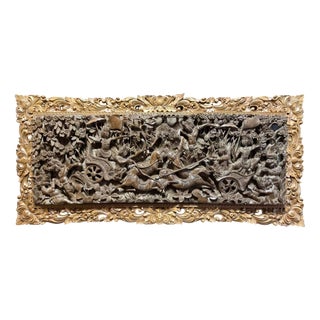 Indonesian Artist, Large Deeply Carved High Wall Relief of Ramayana, Ubudpeliatan or Gianyar, Bali, 19th Century, Teak For Sale