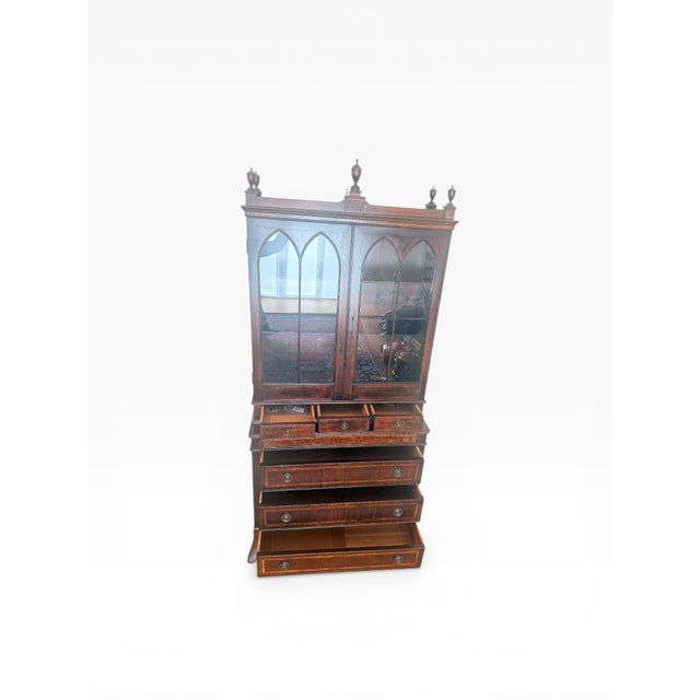 Mid 20th Century Mid 20th Century Kittinger Colonial Revival Mahogany Secretary Bookcase With Finials For Sale - Image 5 of 12
