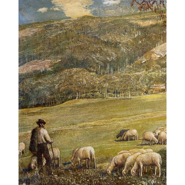 Gino Federici, Shepherd with Flock, Oil on Canvas, Signed, 20th Century For Sale - Image 4 of 9