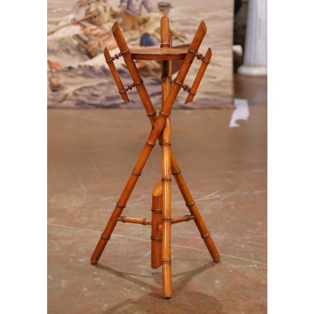 19th Century French Hand Crafted Faux Bamboo Tripod Display or Plant Stand For Sale In Dallas - Image 6 of 12