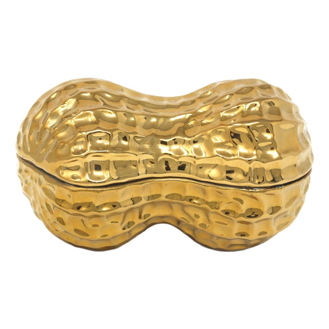 Vintage Gold Ceramic Peanut-Shaped Box For Sale