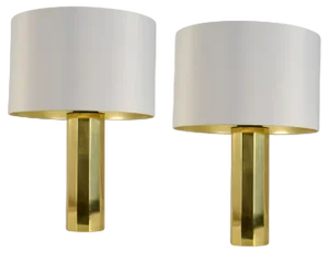 Tall Minimalist Octagonal Brass Table Lamps, 1970s