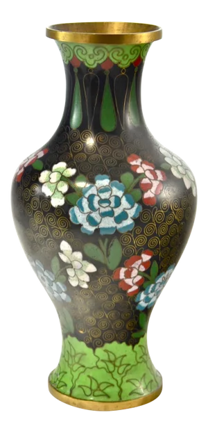 Green & Aqua Floral Cloisonne Vase
