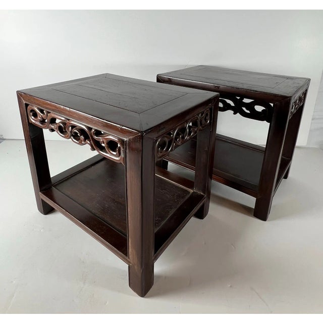 Early 20th Century Antique Black Wood Suan Zhi Rectangular Stands - Set of 2 For Sale - Image 4 of 10