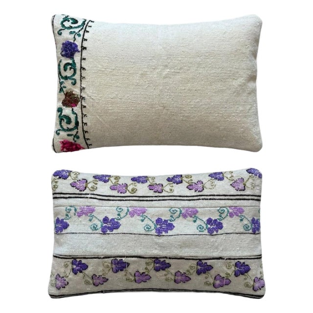 Uzbek Suzani Lumbar Pillow Cover 14'' X 24'' - Set of Two For Sale
