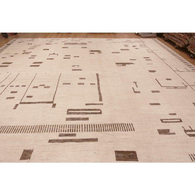 Extremely Decorative Large Size Soft Cream Ivory Background and Brown Tribal Geometric Design Modern Area Rug, Country of...