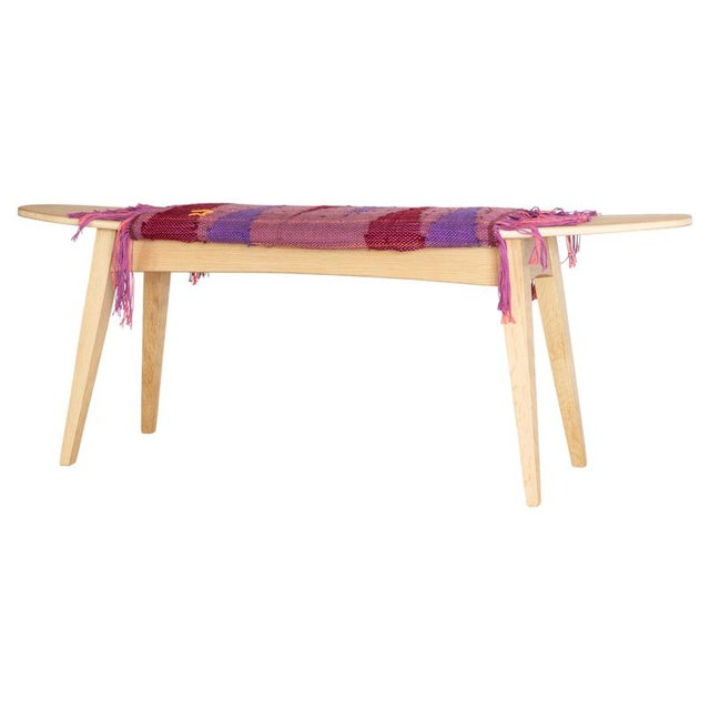 Brown Oak Surf Hand-Woven Fabric Bench by Jean-Baptiste Van Den Heede For Sale - Image 8 of 8