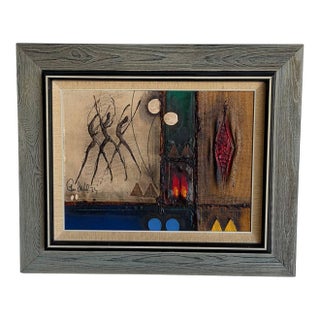 Per Dahl Abstract Expressionist Oil Painting Textured Canvas Wood Frame Denmark 1970s For Sale