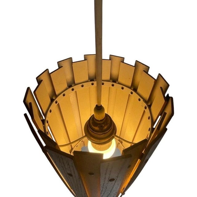 Glass Scandinavian Teak Cylinder Pendant Light, 1960s For Sale - Image 7 of 11