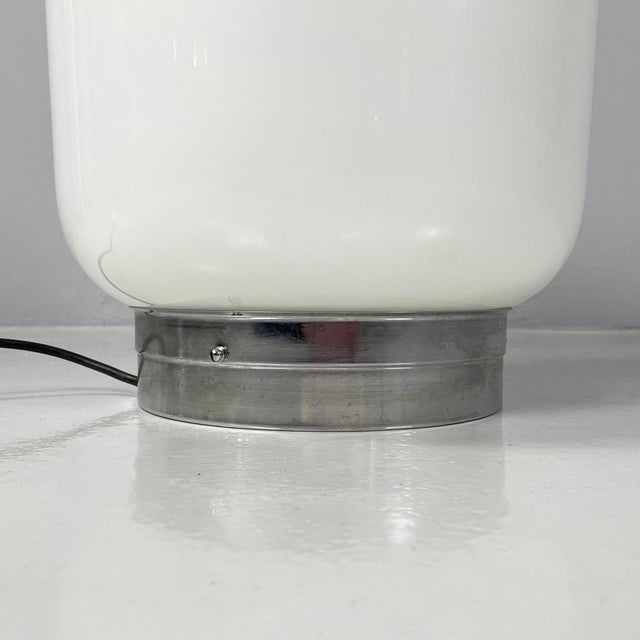 Italian Modern Round Table Lamp with Curved Profiles Metal and White Glass, 1970s For Sale - Image 15 of 18