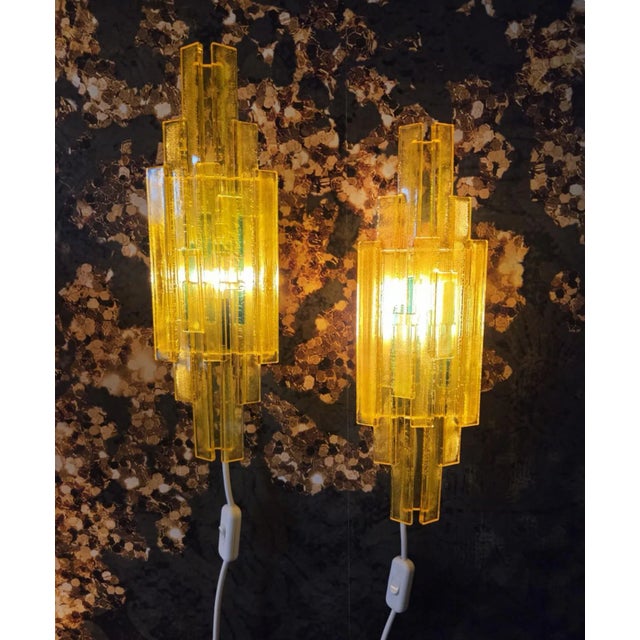 Plastic Yellow and Green Acrylic Wall Lamps by Claus Bolby for Cebo Industri, 1960s, Set of 2 For Sale - Image 7 of 8