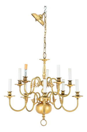 Dutch Baroque Style 10-Arm Gilt Brass Chandelier