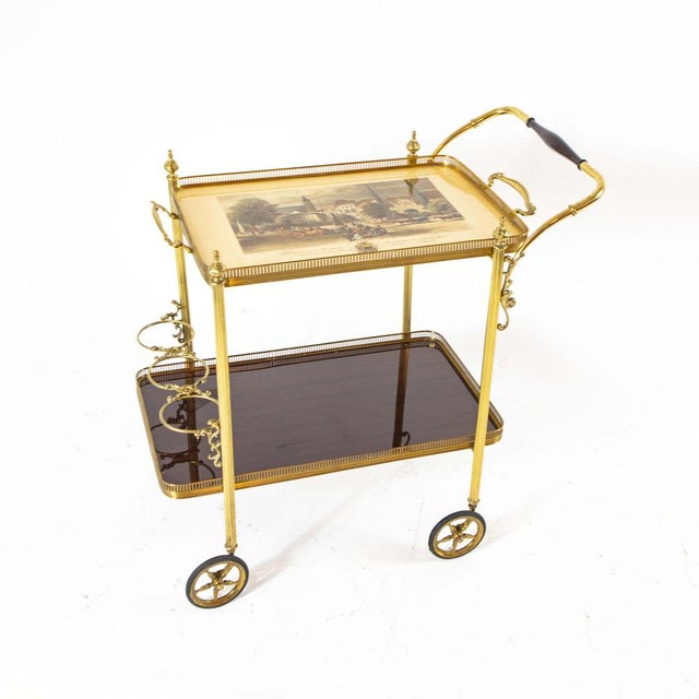 Brass Serving Trolley with Removable Tray, 1950s For Sale - Image 11 of 11
