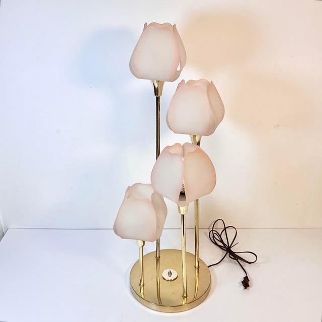 1980s Vintage Hollywood Regency Art Nouveau Tulip Shade Table Lamp - 4 Lights For Sale - Image 9 of 10