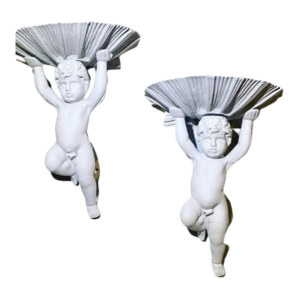 Vintage Mid 20th Century Metal Cherub Wall Sconces - a Pair For Sale