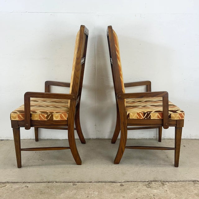 Wood Vintage Modern Highback Dining Chairs With Retro Upholstery- Set of Six For Sale - Image 7 of 11