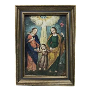 19th C. Mexican Retablo Oil on Tin Painting, "La Sagrada Familia" (Holy Family) For Sale