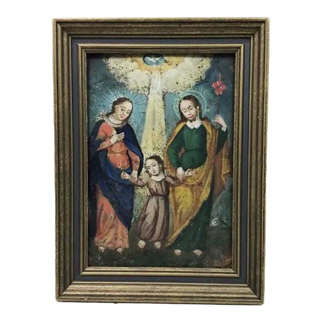19th C. Mexican Retablo Oil on Tin Painting, "La Sagrada Familia" (Holy Family) For Sale