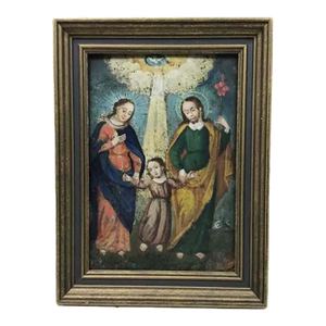 19th C. Mexican Retablo Oil on Tin Painting, "La Sagrada Familia" (Holy Family)