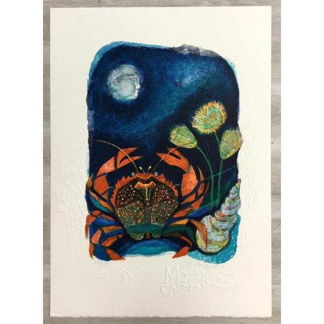 Mid Century Modern Unframed Moon Children Cancer Judith Bledsoe Signed Litho For Sale - Image 4 of 4