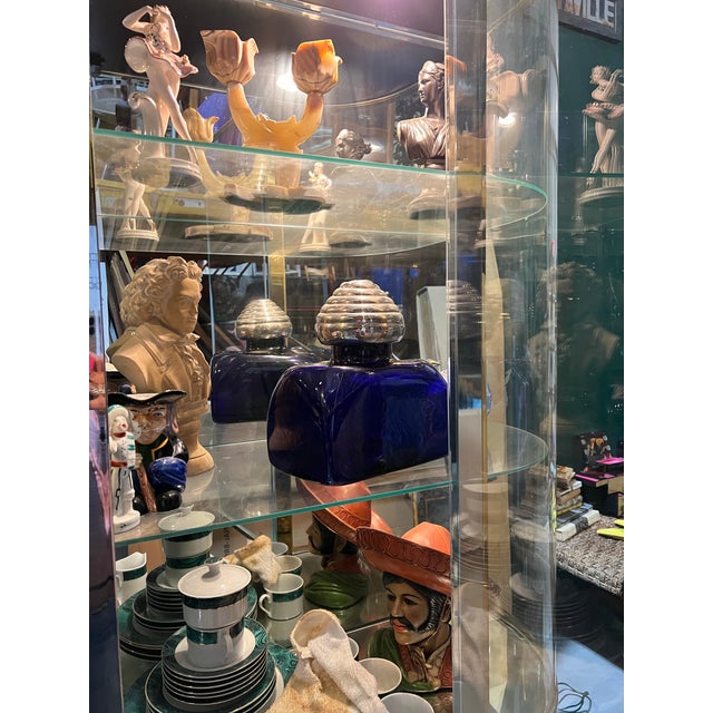 French 1970s French Blue Biomorphic Glass Bottle With Silver Top For Sale - Image 3 of 8