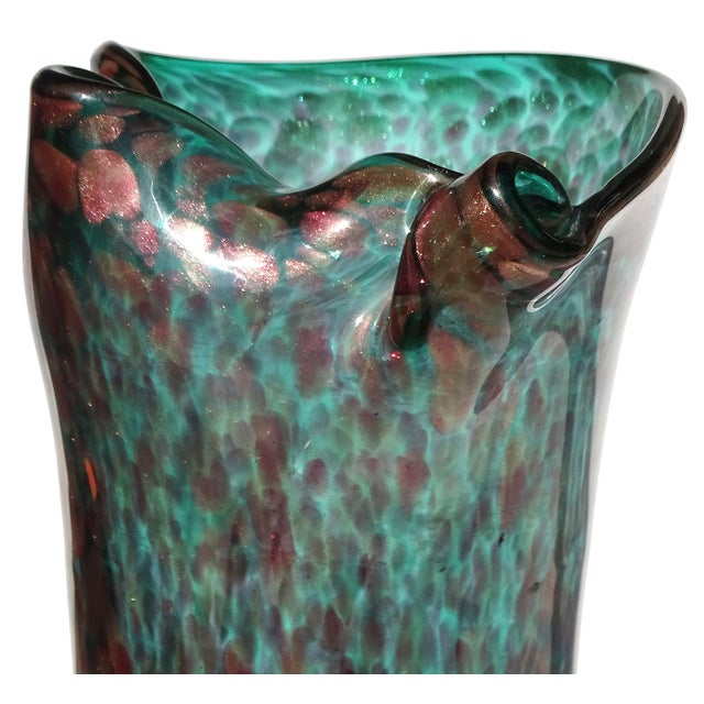 Glass Vintage Murano Fratelli Toso Copper Red Aventurine Amethyst Green Italian Art Glass Flower Vase For Sale - Image 7 of 10