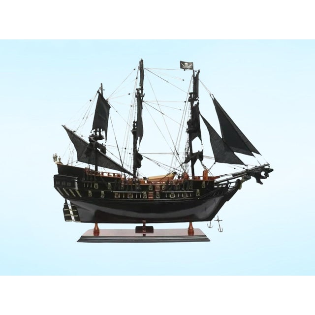 Handmade Black Pearl Pirate Ship Model – Large Wooden Tall Ship for Nautical Home & Office Decor For Sale - Image 4 of 6