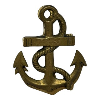 Solid Vintage Brass Ship Anchor Door Knocker — Nautical 4” Tall For Sale