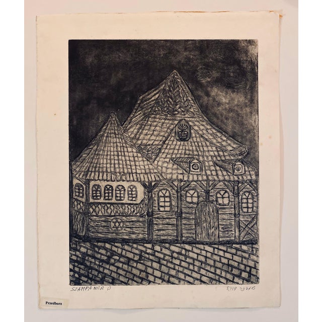 Dora Szampanier, Etching of destroyed synagogue - Przedborz, Poland For Sale In Miami - Image 6 of 6