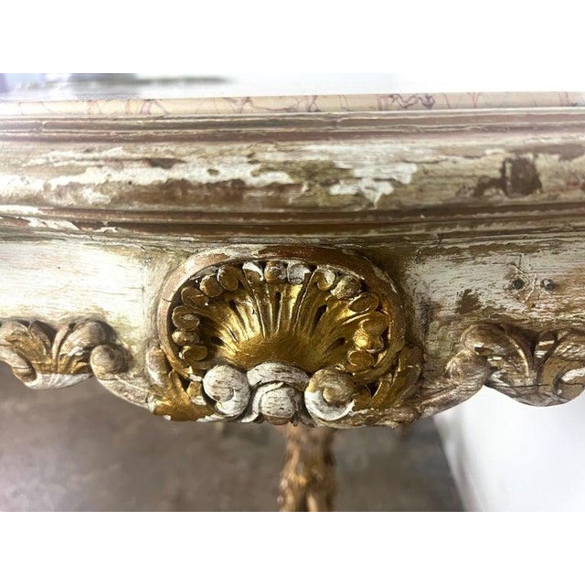 Wood 19th C. French Painted & Parcel Gilt Table W/ Marble Top For Sale - Image 7 of 17